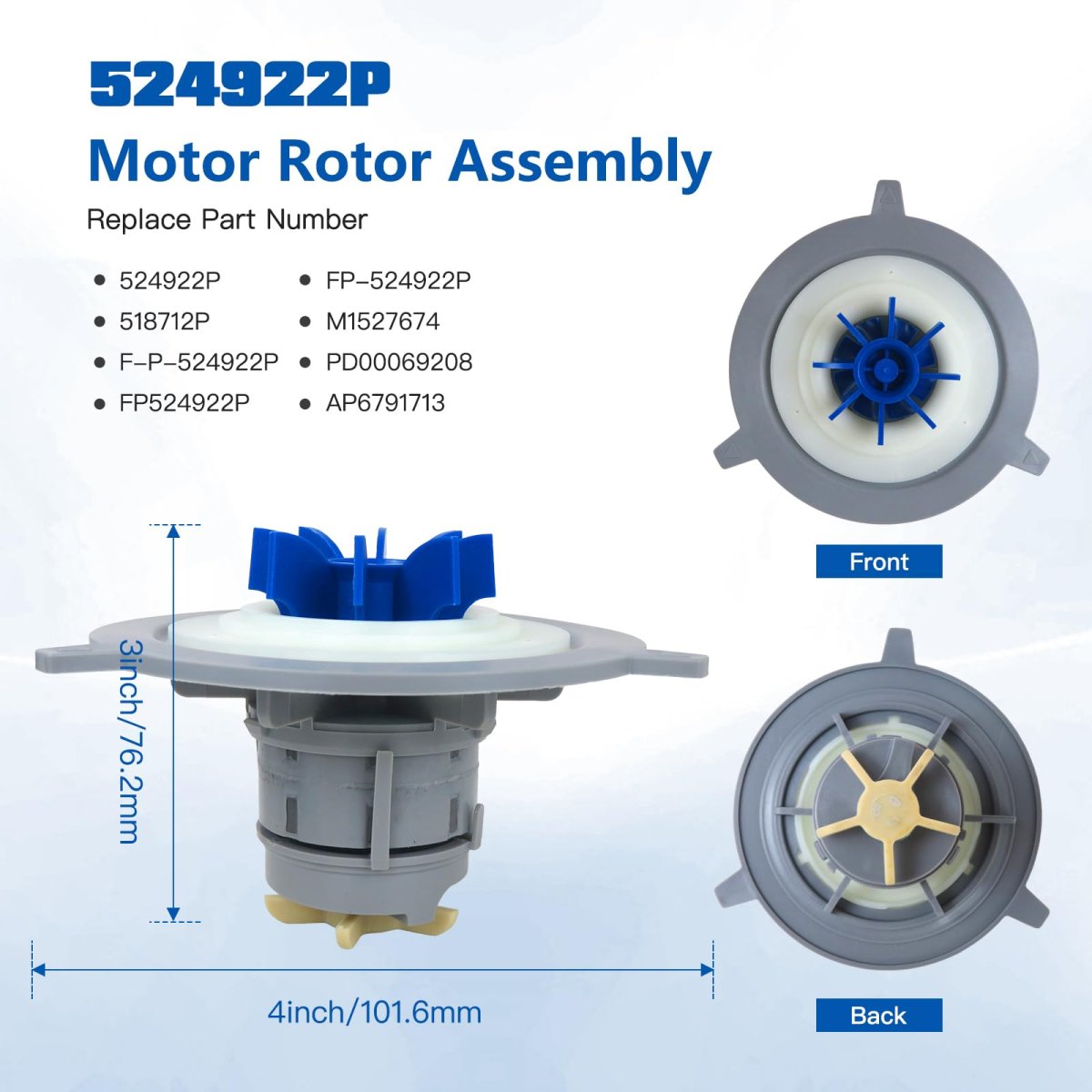 524922p Motor Rotor Assembly For Fisher Paykel Dishwasher Drawer Pump Fits Dd24 Ds24 Dd60 Ds60 Ending In 9 And 10 Series Models