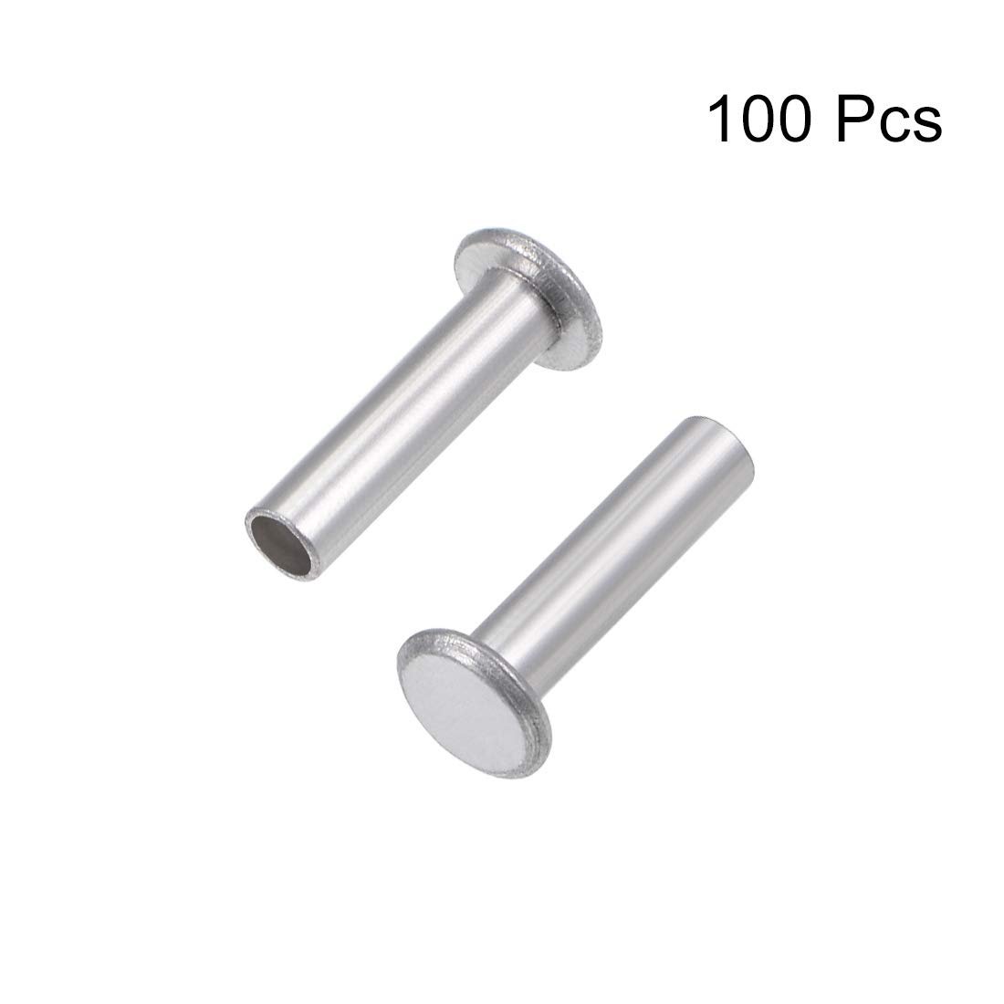 100 Pcs 3mm X 12mm Aluminum Flat Head Semi-tubular Rivets Silver Tone
