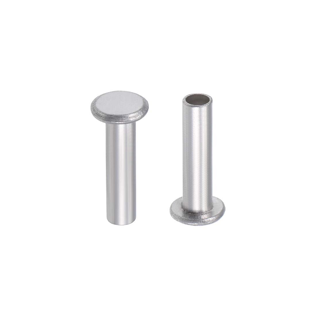 100 Pcs 3mm X 12mm Aluminum Flat Head Semi-tubular Rivets Silver Tone