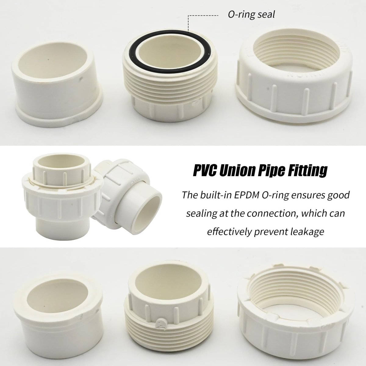 6 Pcs 3 4 In White Pvc Union Pipe Fitting Socket X Schedule 40 Epdm O Ring Coupling Adapter For Irrigation And Pool Cold Water