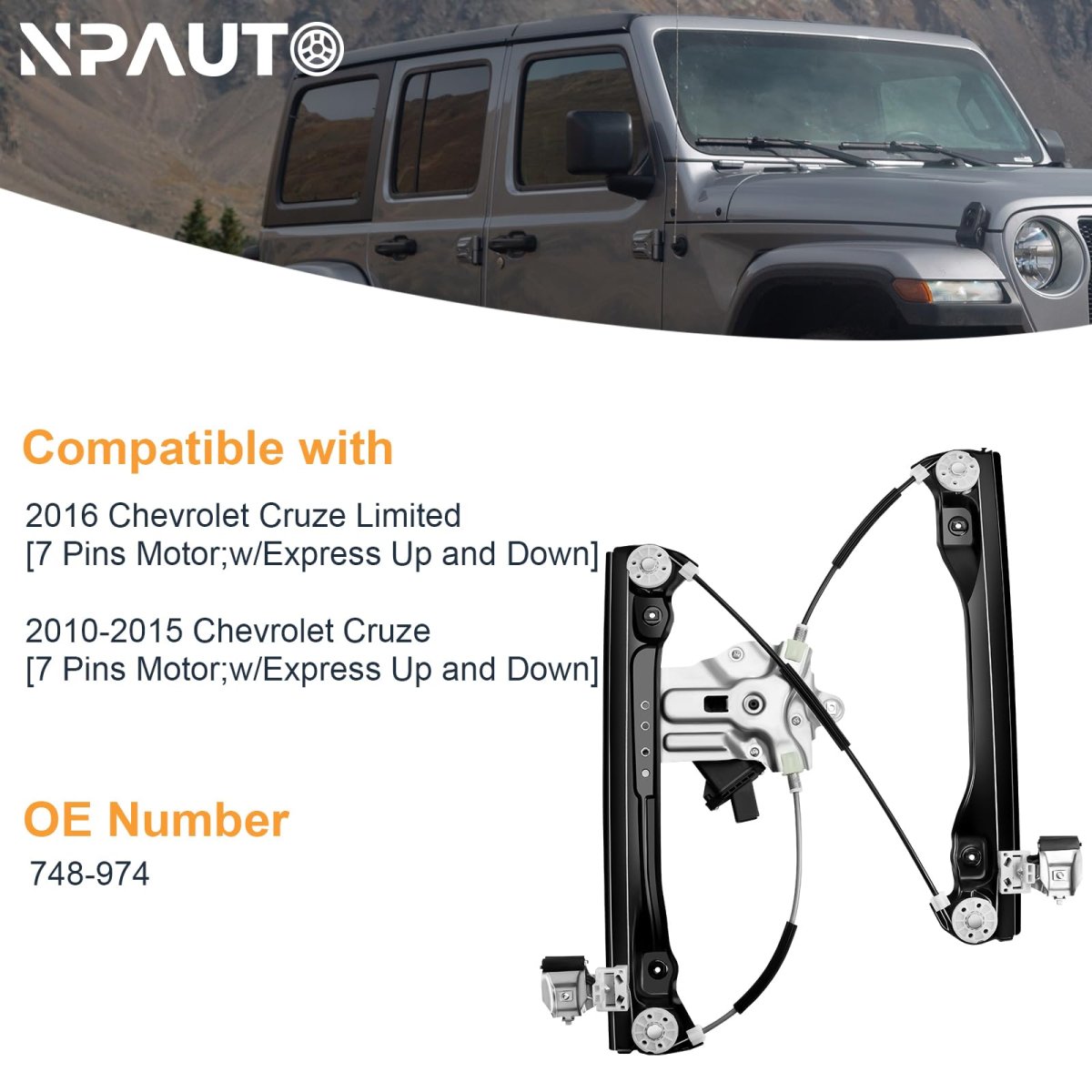 Npauto Front Left Driver Side Power Window Regulator With 7-pin Motor Replacement For 2010 2011 2012 2013 2014 2015 Chevy Cruze