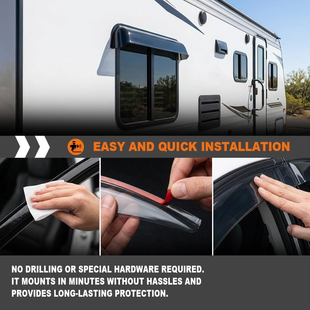 Window Deflector And Sun Visor For Flat Sided Recreational Vehicles 12 To 17 In Wide Smoky Polycarbonate Impact Resistant Outer