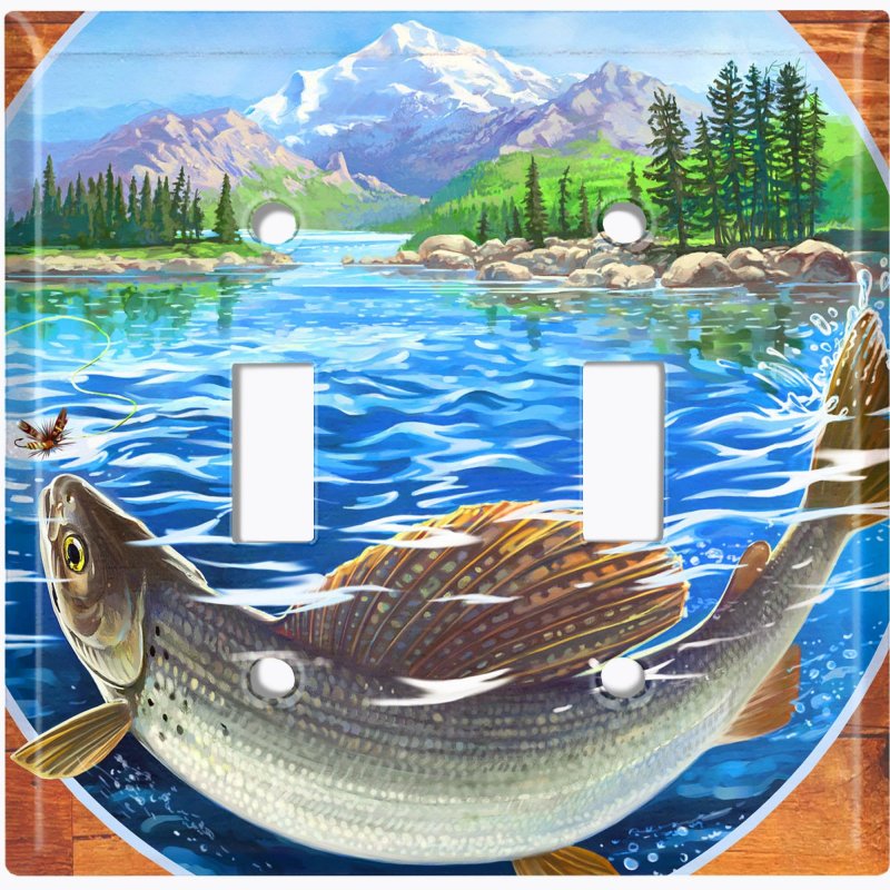 Metal Light Switch Plate Outlet Cover Underwater Fishing Grayling Lake Painting Sea058