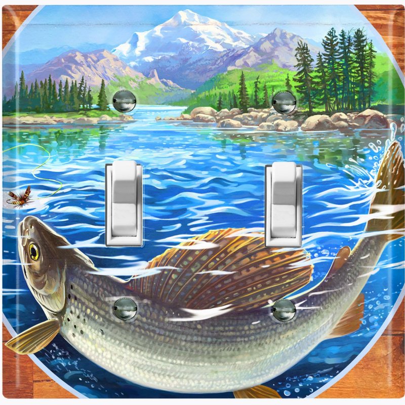 Metal Light Switch Plate Outlet Cover Underwater Fishing Grayling Lake Painting Sea058