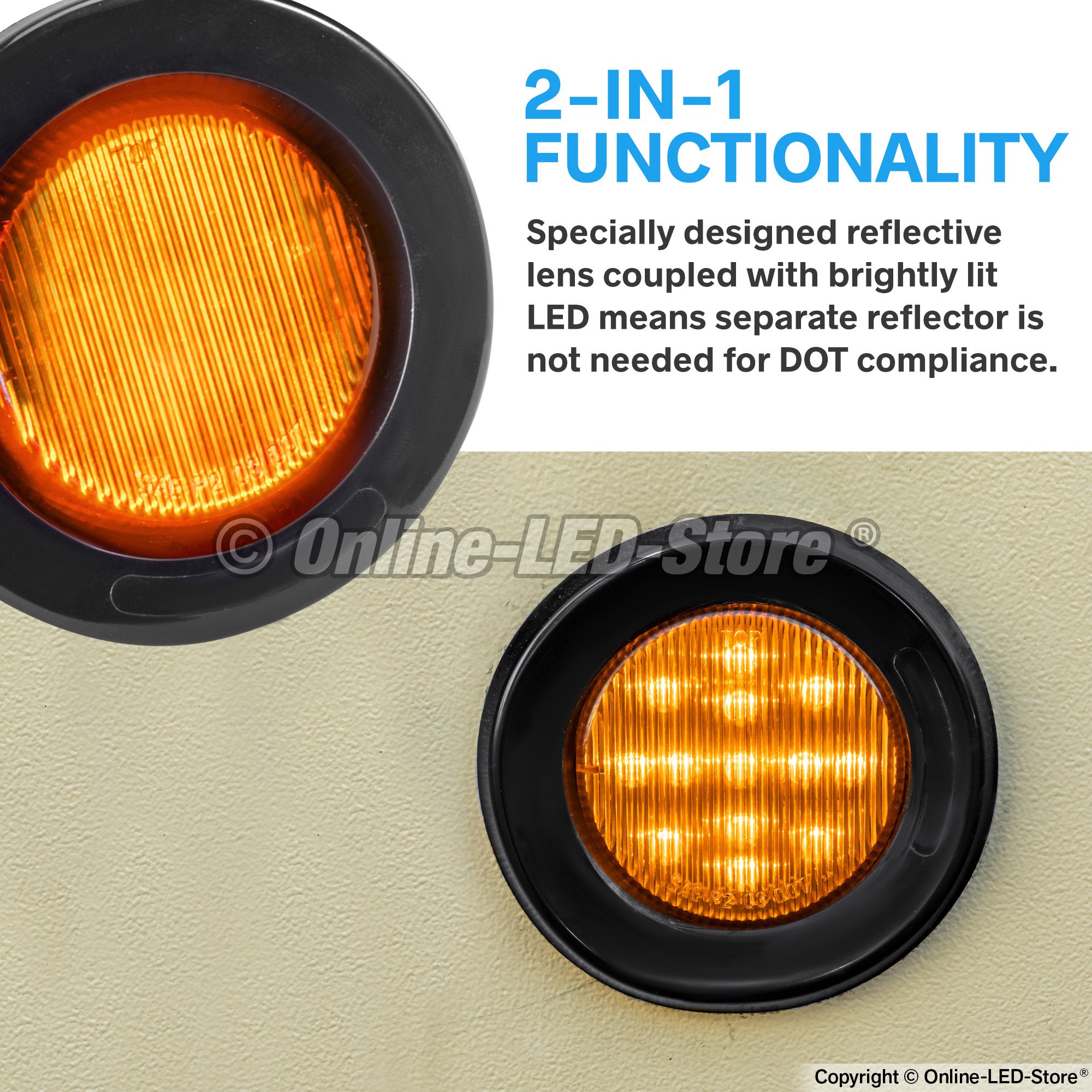 8pc 2 5 In Round Led Trailer Clearance Side Marker Lights Amber And Red Dot Approved Submersible Waterproof Reflector With
