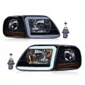 Smoky Lens Black Housing Amber Reflctor Led Drl Strip Headlights Corner Parking Lights Kit Pair For 1997-2002 Ford Expedition 