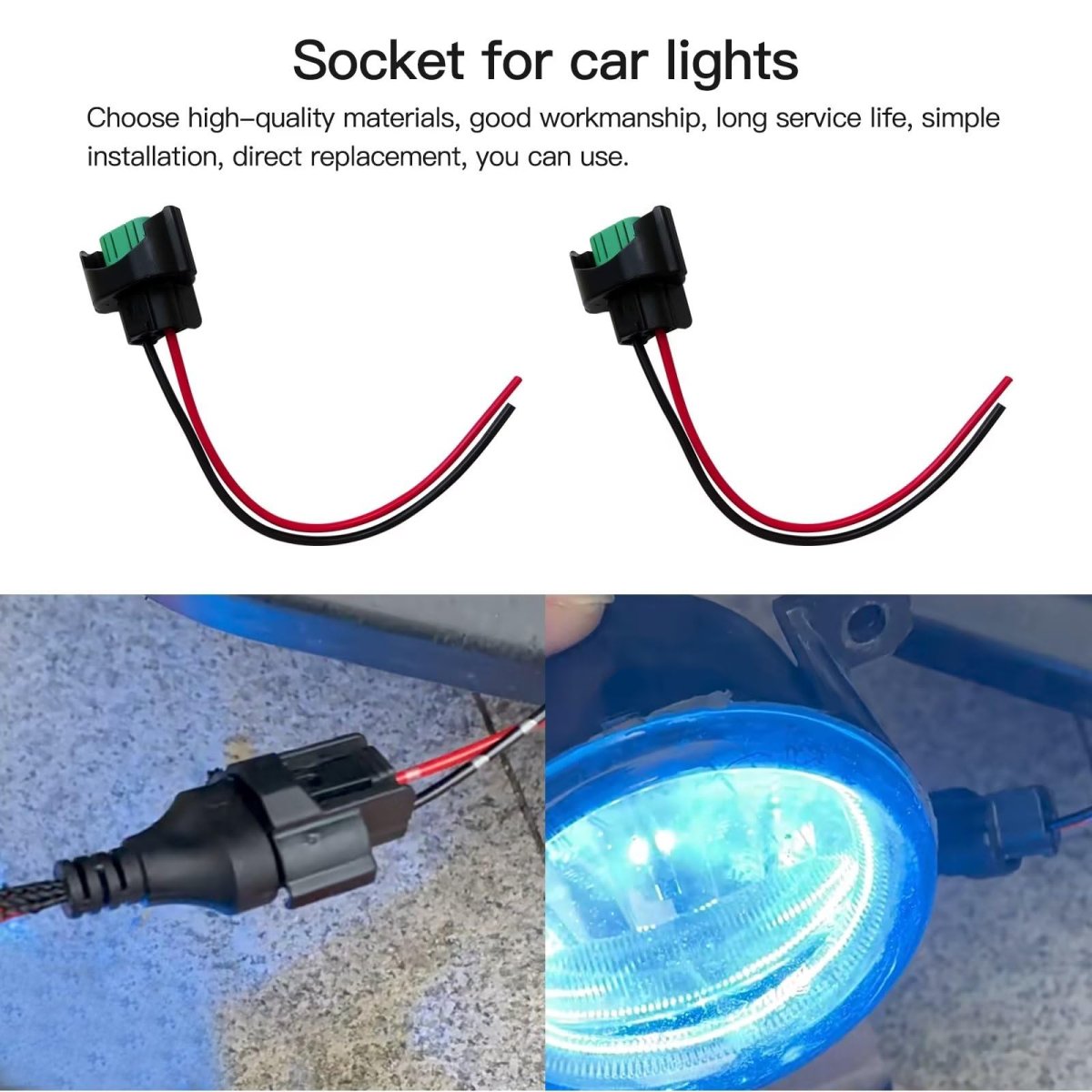 Premium Upgraded 2pcs Wire Pigtail Female C H11 Two-beam Headlight Low Beam Bulb Plug Connector For 2015-2021 Honda Civic