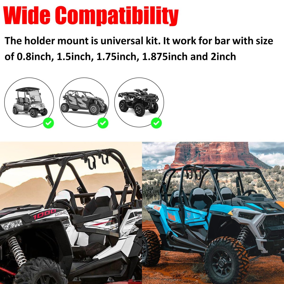 2 Pack Utv Gun Rack Roll Bar Holder Fits 0 85 In 1 5 75 875 Tubes For Polaris Rzr Ranger Can Am Kawasaki Snowmobile