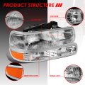 Auto Dynasty Headlights Assembly And Bumper Lamps Mount Brackets Set For 1999-2006 Chevy Silverado Suburban Tahoe 1500 2500 Hd