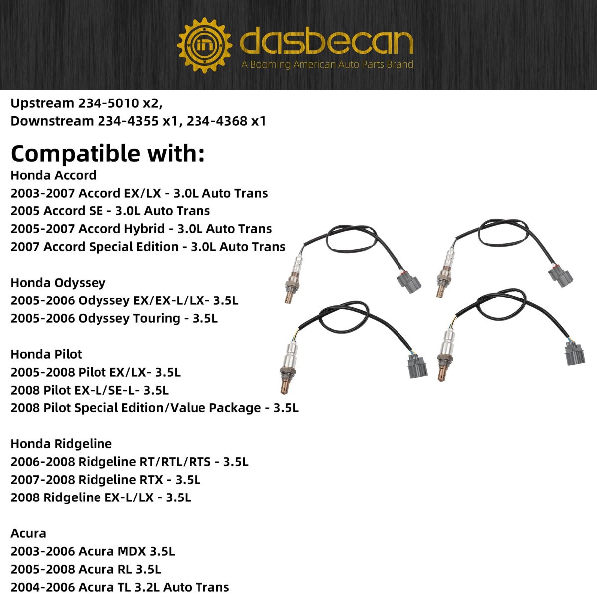 4pcs Oxygen Sensor For Honda Accord Odyssey Pilot Ridgeline 2003 2008 Acura Mdx Rl Tl Replaces 234-5010 234-4355 234-4368