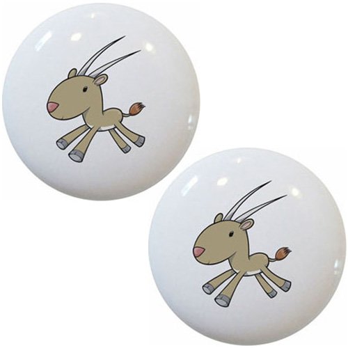 Baby Antelope Ceramic Cabinet Drawer Pulls Knobs Set Of 2