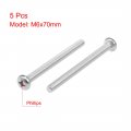 Uxcell M6x70mm Machine Screws Pan Phillips Cross Head Screw 304 Stainless Steel Fasteners Bolts 5pcs