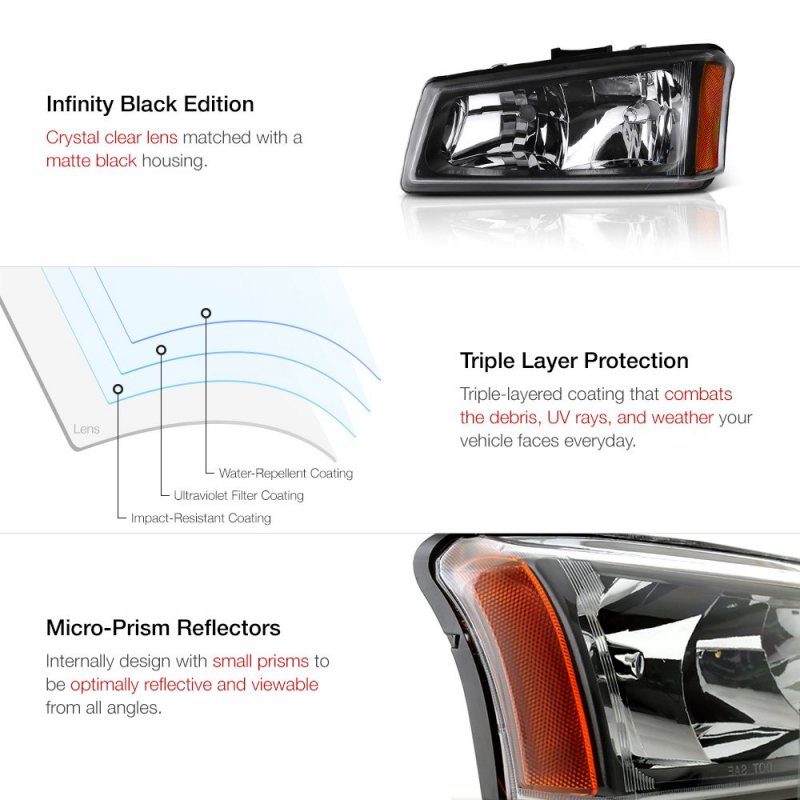 2003-2006 Chevy Silverado 1500 2500 3500 Headlights Matte Black Housing Driver And Passenger Side