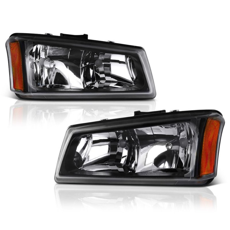 2003-2006 Chevy Silverado 1500 2500 3500 Headlights Matte Black Housing Driver And Passenger Side