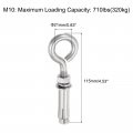 Uxcell 10pcs M10 304 Stainless Steel Expansion Eyebolt Closed Hook Bolt Screw Concrete For Wall Ceiling Masonry