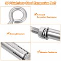 Uxcell 10pcs M10 304 Stainless Steel Expansion Eyebolt Closed Hook Bolt Screw Concrete For Wall Ceiling Masonry