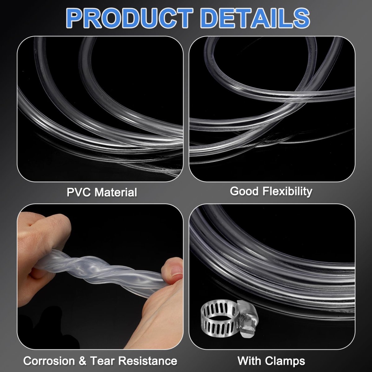 Pvc Clear Vinyl Tubing 0 16 Id 24 Od 4 Ft Length Tube Drain Hose Water Pump Irrigation Pipe Plastic With Clamps For Oil