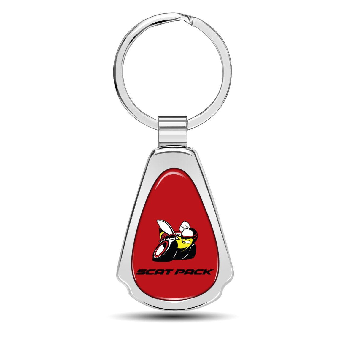 Dodge Scat-pack Full Color On Red Dome Mirror Chrome Metal Teardrop Premium Key Chain Keychain