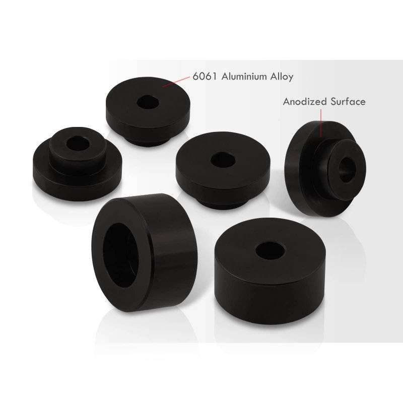 Ajp Distributors Solid Aluminum Rear Differential Diff Mounts Support Bushings Kit Black Compatible Replacement For 240sx S13