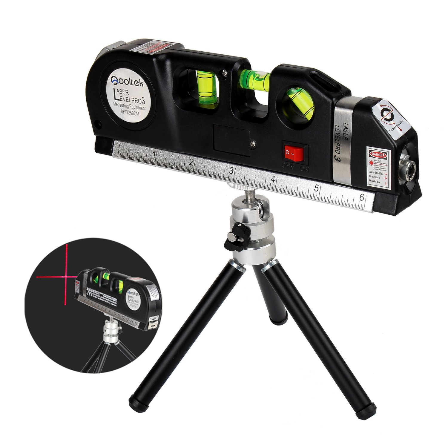 Qooltek Laser Level Line Measure 8ft Tape Ruler Adjusted Standard And Metric Rulers With Metal Tripod Standblack