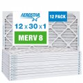 Aerostar 12x30x1 Merv 8 Pleated Air Filter Ac Furnace 12 Pack Actual Size 11 4 X 29 3 