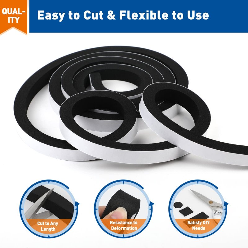 Magzo Door Weather Stripping 1 2 Inch W X 3 8 T Adhesive Foam Tape High Density Total Length 13 Feet 6 5ft Rolls