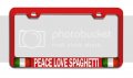Peace Love Spaghetti Italian Italy Rd Auto Metal License Plate Frame Tag Holder O89 