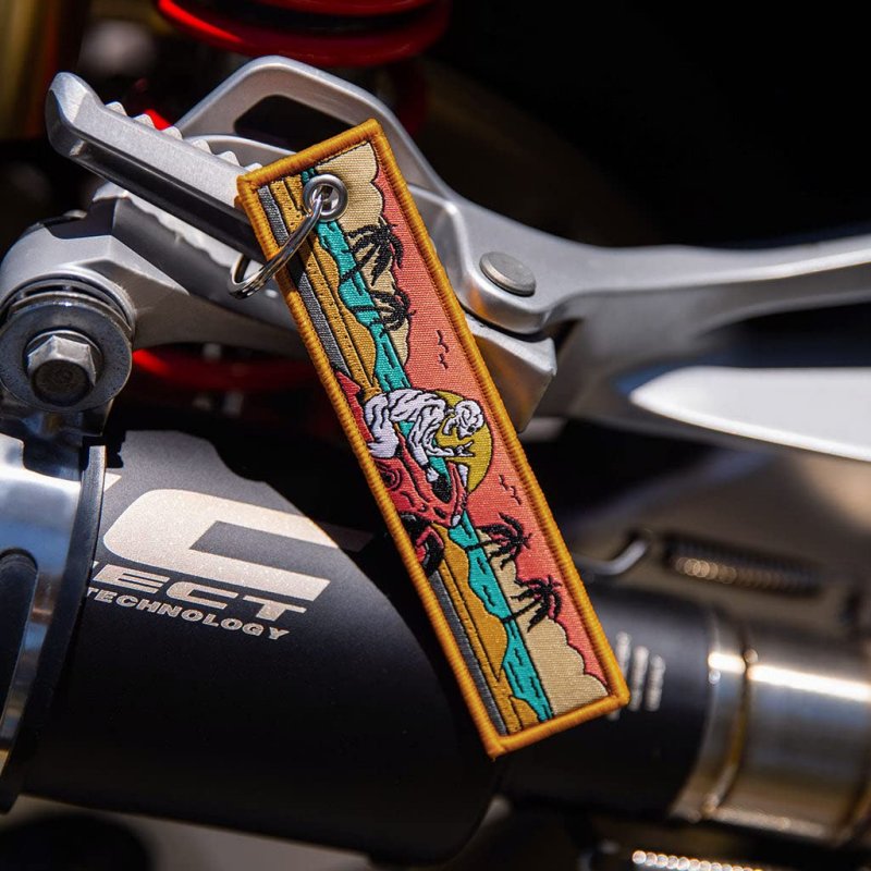 Skull Beach Rider Keychain For Motorcycles Scooters And Cars Scratch Resistant Fabric Key Tag With Two Metal Rings 5 12 In