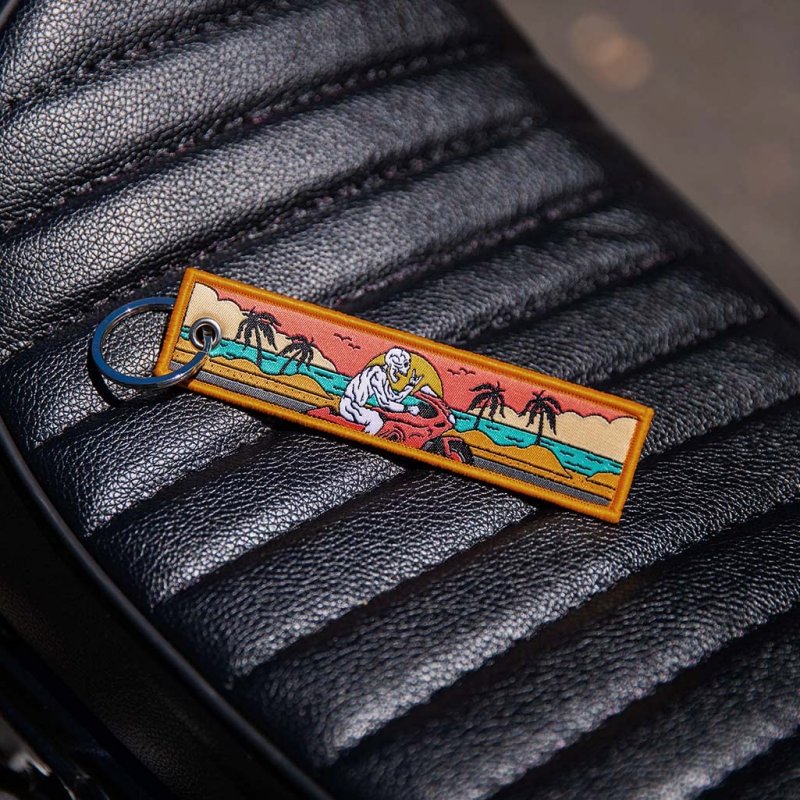 Skull Beach Rider Keychain For Motorcycles Scooters And Cars Scratch Resistant Fabric Key Tag With Two Metal Rings 5 12 In