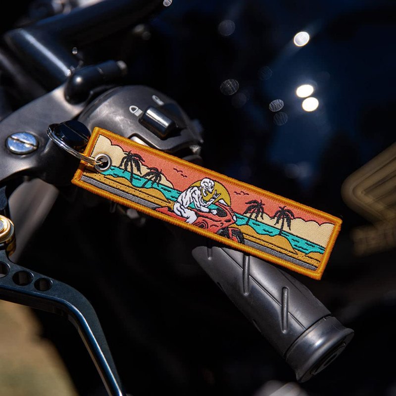 Skull Beach Rider Keychain For Motorcycles Scooters And Cars Scratch Resistant Fabric Key Tag With Two Metal Rings 5 12 In