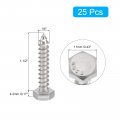 Uxcell Hex Head Lag Screws Bolts 25pcs 1 4 X 1-1 2 304 Stainless Steel Partial Thread Wood