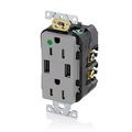 Leviton T5632-hgg 15-amp Hospital Grade Usb Charger Tamper-resistant Duplex Receptacle Gray 