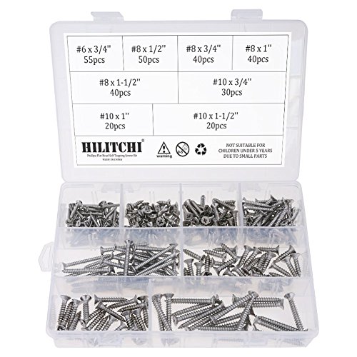 Hilitchi 285-piece Stainless Steel Phillips Flat Head Self Tapping Screw Assortment Kit