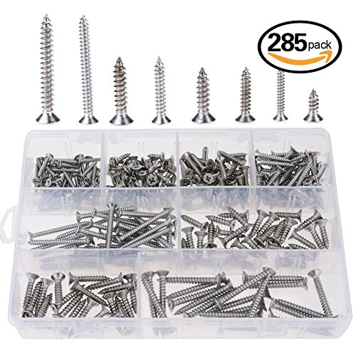 Hilitchi 285-piece Stainless Steel Phillips Flat Head Self Tapping Screw Assortment Kit