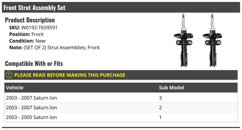 Front Strut Assembly Set Of 2 For 2003-2007 Saturn Ion