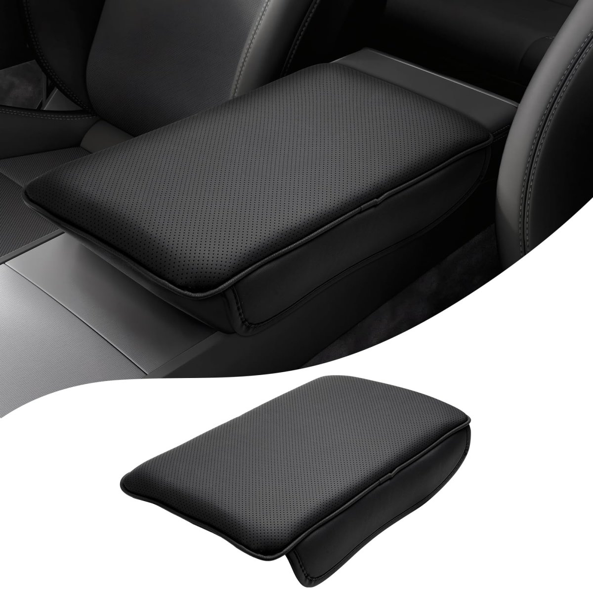 Center Console Armrest Cover For 2020 2025 Tesla Model Y Perforated Pu Leather Cushion Pad Breathable Soft Support Anti Scratch