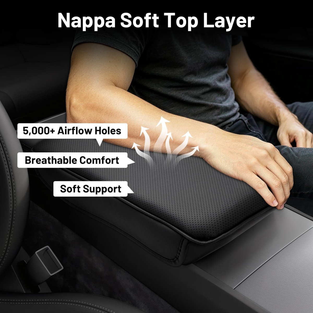 Center Console Armrest Cover For 2020 2025 Tesla Model Y Perforated Pu Leather Cushion Pad Breathable Soft Support Anti Scratch