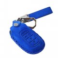 Blue Nubuck Leather Key Cover Keychain Hook For 2022 2023 2024 Honda Civic Accord Cr-v Hr-v V Pilot Si Ex Ex-l Touring 