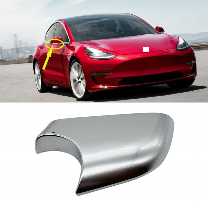Right Passenger Side Wing Mirror Cover Lower Holder For Tesla Model 3 2017 2018 2019 2020 2021 Silver Abs Chrome Finish