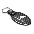 Ford Bronco Real Carbon Fiber Large Oval Shape With Black Leather Strap Key Chain