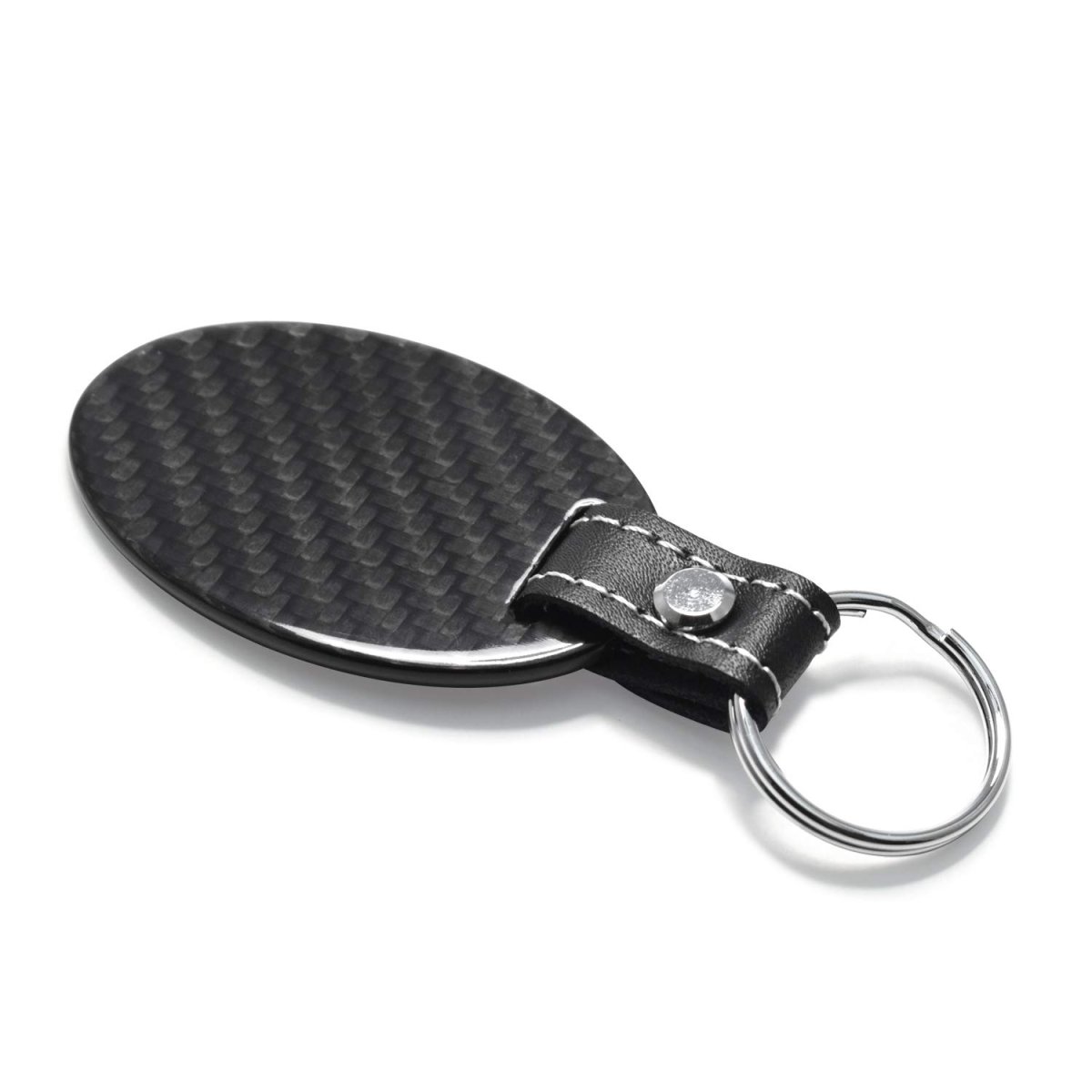 Ford Bronco Real Carbon Fiber Large Oval Shape With Black Leather Strap Key Chain