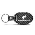 Ford Bronco Real Carbon Fiber Large Oval Shape With Black Leather Strap Key Chain