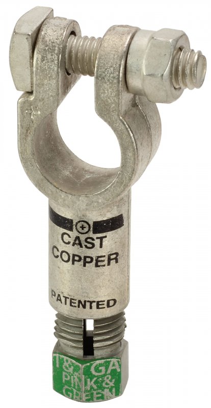 Top Post Battery Compression Terminal For 1 And 2 Gauge Positive Copper Clamp End 12 Volts Silver Model 405-004
