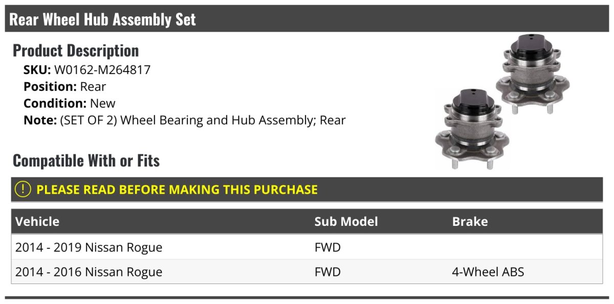 Rear Wheel Bearing Hub Assembly Set Of 2 For 2014-2019 Nissan Rogue Fwd