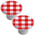 Set Of 2 Red Gingham Ceramic Cabinet Drawer Pull Knobs 
