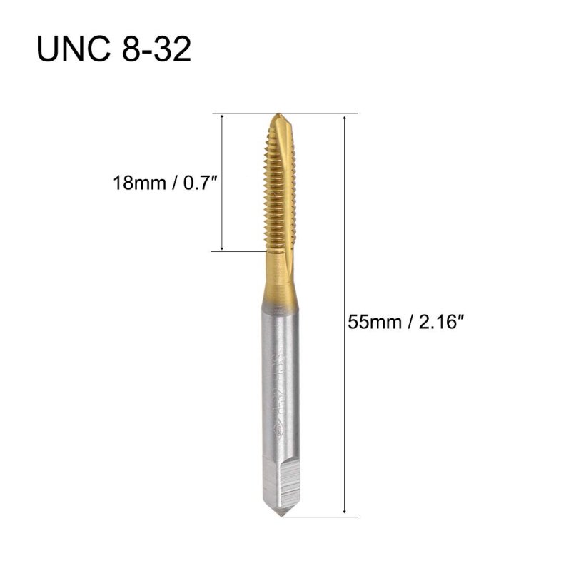 Spiral Point Plug Threading Tap Unc 8-32 Thread Ground Threads H2 3 Flutes High Speed Steel Hss 6542 Titanium Coated Round