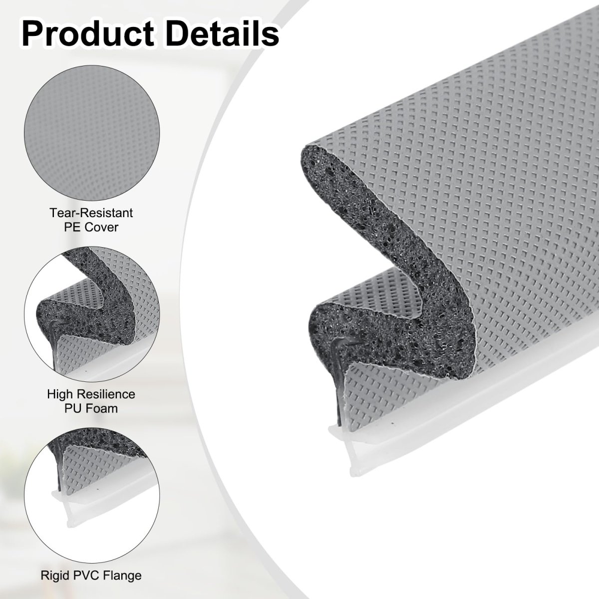 Weather Stripping Door Seal 29 Ft Foam Kerf Strips V-shape Soundproofing Exterior Frame Strip For Large Gap Grey Cover