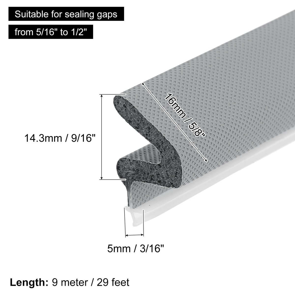 Weather Stripping Door Seal 29 Ft Foam Kerf Strips V-shape Soundproofing Exterior Frame Strip For Large Gap Grey Cover