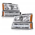 Chrome Oem-style Headlight Led Strip Front Bumper Parking Turn Signal Lamp Housing Assembly Replacement For 2003-2006 Chevy 