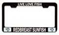 Live Love Fish Redbreast Sunfish Fishing Black Metal License Plate Frame Tag Holder L88 